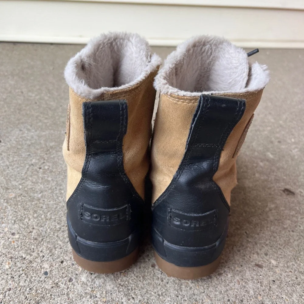 Sorel Lennox Lace Waterproof Tan Suede Faux Fur Lined Winter Boot NL3425-373 8.5